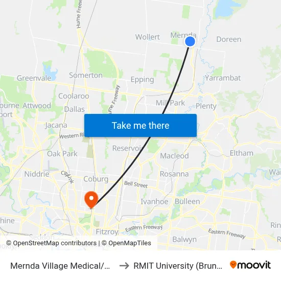 Mernda Village Medical/Mernda Village Dr to RMIT University (Brunswick Campus) map