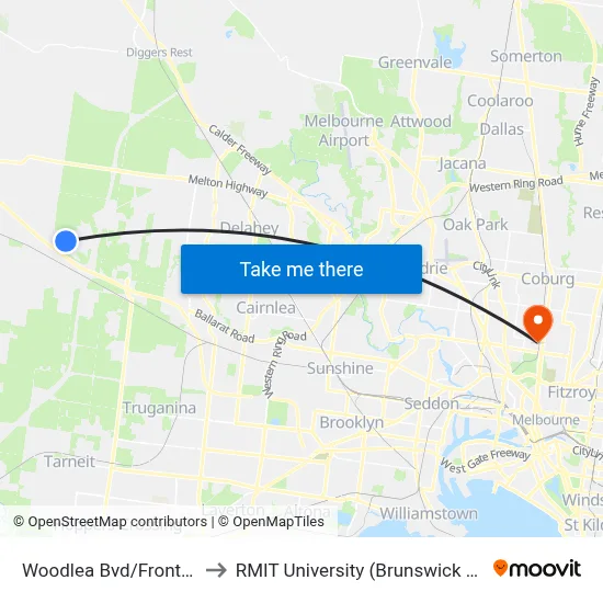 Woodlea Bvd/Frontier Ave to RMIT University (Brunswick Campus) map