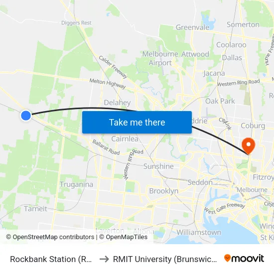 Rockbank Station to RMIT University (Brunswick Campus) map