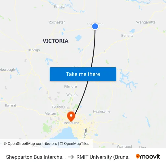 Shepparton Bus Interchange/Maude St to RMIT University (Brunswick Campus) map