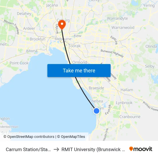 Carrum Station/Station St to RMIT University (Brunswick Campus) map