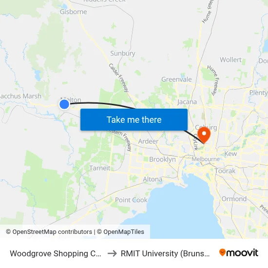 Woodgrove Shopping Centre/High St to RMIT University (Brunswick Campus) map