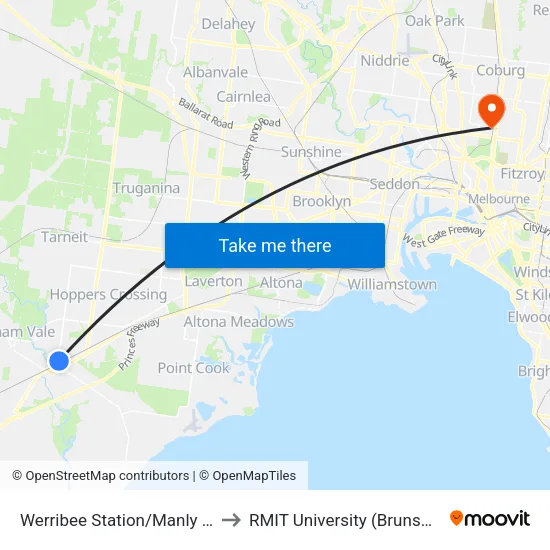 Werribee Station/Manly St to RMIT University (Brunswick Campus) map