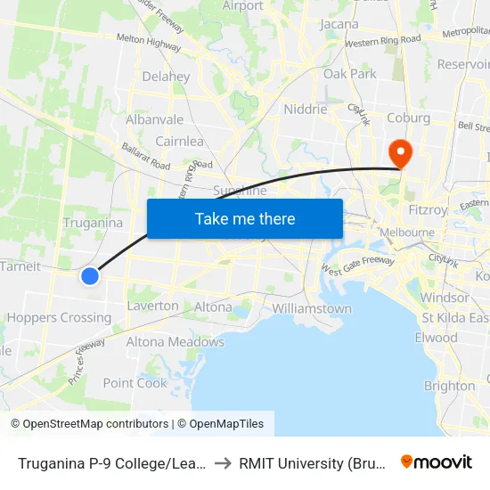 Truganina P-9 College/Leakes Rd to RMIT University (Brunswick Campus) map