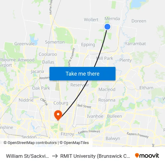 William St/Sackville St to RMIT University (Brunswick Campus) map