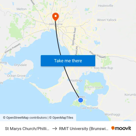 St Marys Church/Phillip Island Rd to RMIT University (Brunswick Campus) map