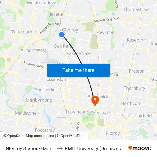 Glenroy Station/Hartington St to RMIT University (Brunswick Campus) map