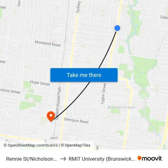 Rennie St/Nicholson St #131 to RMIT University (Brunswick Campus) map