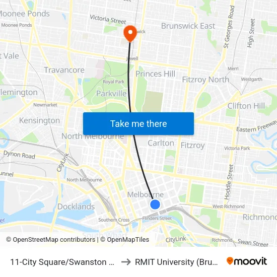 City Square/Swanston St #11 to RMIT University (Brunswick Campus) map