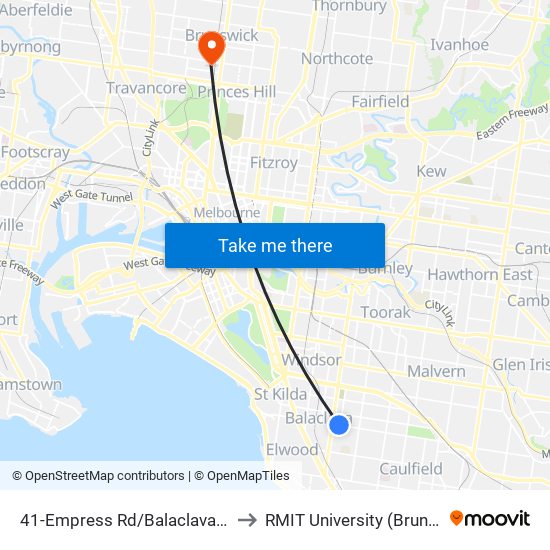 41-Empress Rd/Balaclava Rd (St Kilda East) to RMIT University (Brunswick Campus) map