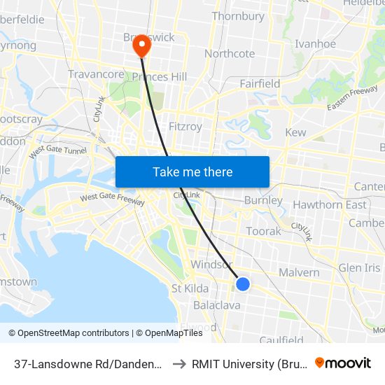 37-Lansdowne Rd/Dandenong Rd (St Kilda East) to RMIT University (Brunswick Campus) map