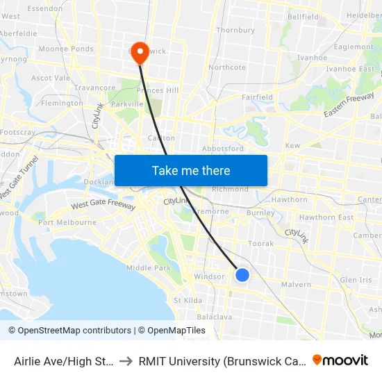 Airlie Ave/High St #37 to RMIT University (Brunswick Campus) map