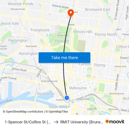 1-Spencer St/Collins St (Melbourne City) to RMIT University (Brunswick Campus) map