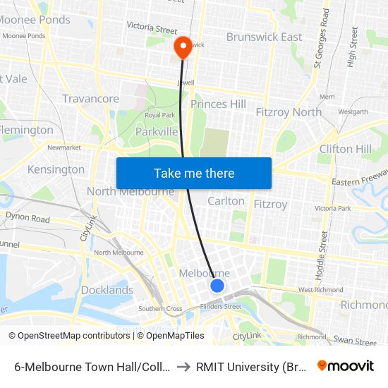 6-Melbourne Town Hall/Collins St (Melbourne City) to RMIT University (Brunswick Campus) map