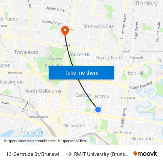 13-Gertrude St/Brunswick St (Fitzroy) to RMIT University (Brunswick Campus) map