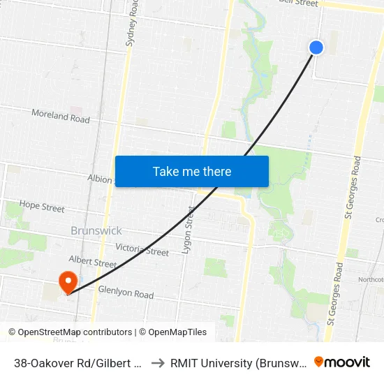 Oakover Rd/Gilbert Rd #38 to RMIT University (Brunswick Campus) map