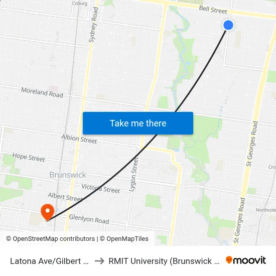 Latona Ave/Gilbert Rd #39 to RMIT University (Brunswick Campus) map