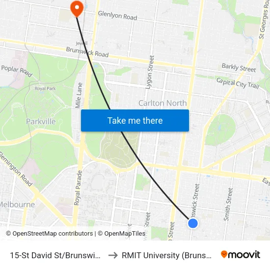 St David St/Brunswick St #15 to RMIT University (Brunswick Campus) map