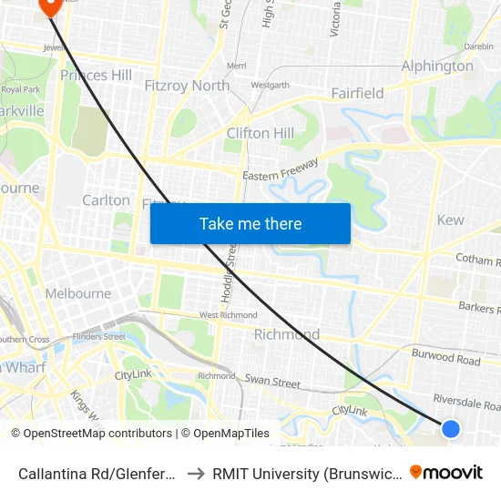 Callantina Rd/Glenferrie Rd #68 to RMIT University (Brunswick Campus) map