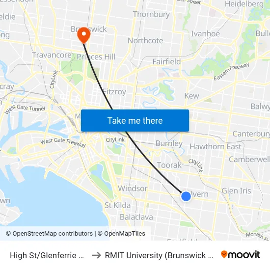 High St/Glenferrie Rd #57 to RMIT University (Brunswick Campus) map
