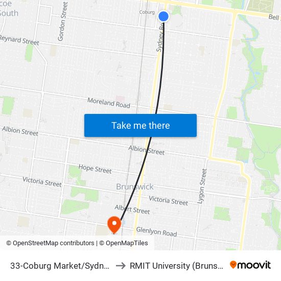 33-Coburg Market/Sydney Rd (Coburg) to RMIT University (Brunswick Campus) map
