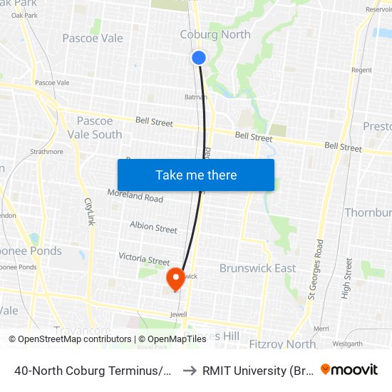 40-North Coburg Terminus/Sydney Rd (Coburg North) to RMIT University (Brunswick Campus) map