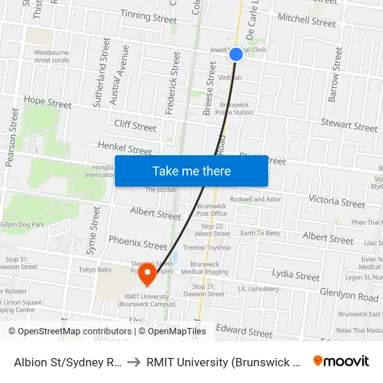 Albion St/Sydney Rd #26 to RMIT University (Brunswick Campus) map
