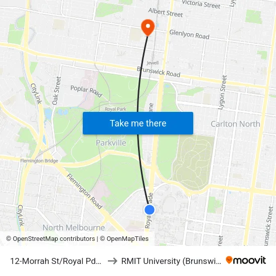 Morrah St/Royal Pde #12 to RMIT University (Brunswick Campus) map