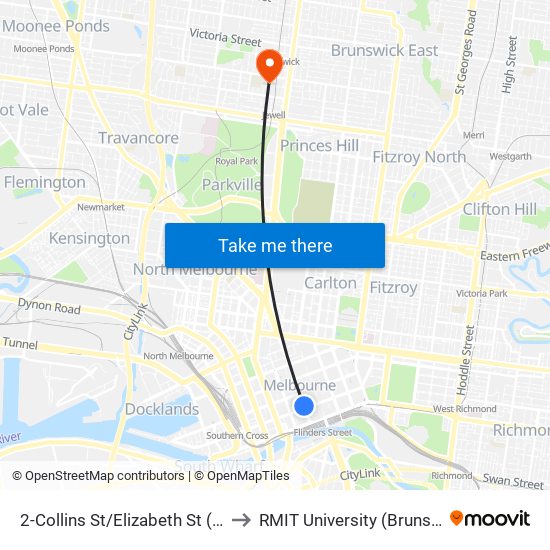 2-Collins St/Elizabeth St (Melbourne City) to RMIT University (Brunswick Campus) map