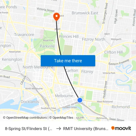 Spring St/Flinders St #8 to RMIT University (Brunswick Campus) map