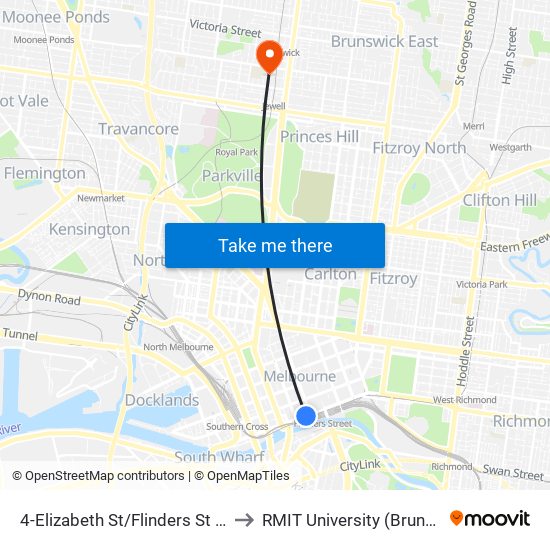 4-Elizabeth St/Flinders St (Melbourne City) to RMIT University (Brunswick Campus) map