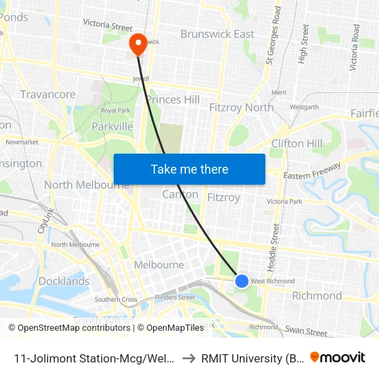 Jolimont Station-Mcg/Wellington Pde #11 to RMIT University (Brunswick Campus) map