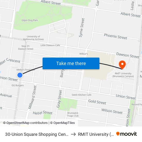 30-Union Square Shopping Centre/Grantham St (Brunswick West) to RMIT University (Brunswick Campus) map