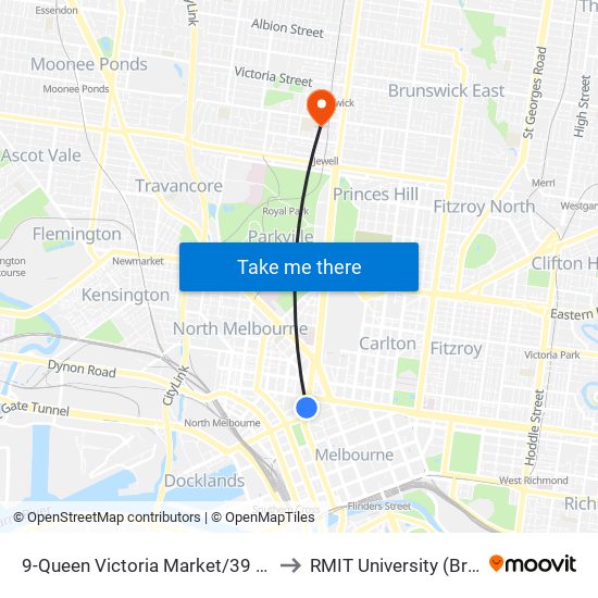 9-Queen Victoria Market/39 Peel St (North Melbourne) to RMIT University (Brunswick Campus) map