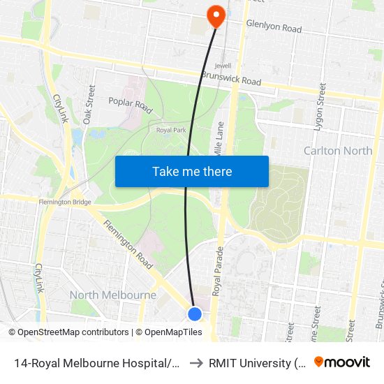 14-Royal Melbourne Hospital/Flemington Rd (North Melbourne) to RMIT University (Brunswick Campus) map