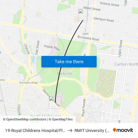 19-Royal Childrens Hospital/Flemington Rd (North Melbourne) to RMIT University (Brunswick Campus) map