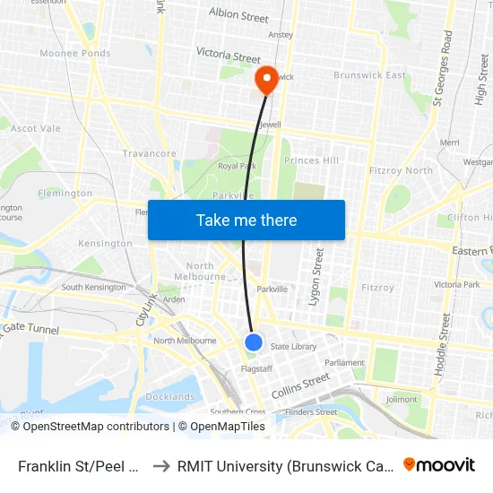 Franklin St/Peel St #8 to RMIT University (Brunswick Campus) map