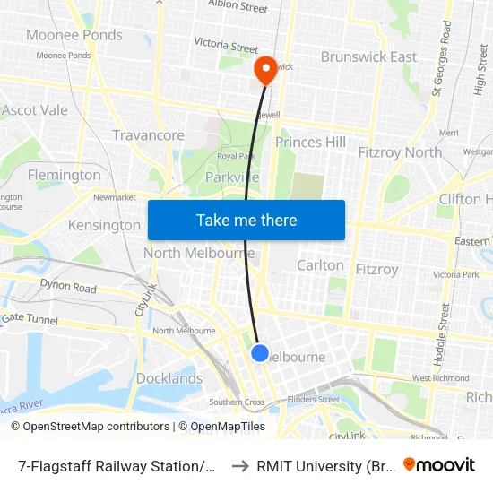 Flagstaff Railway Station/William St #7 to RMIT University (Brunswick Campus) map