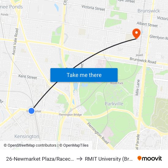 26-Newmarket Plaza/Racecourse Rd (Kensington) to RMIT University (Brunswick Campus) map