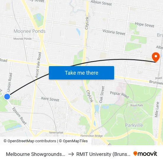Melbourne Showgrounds/Epsom Rd #33 to RMIT University (Brunswick Campus) map