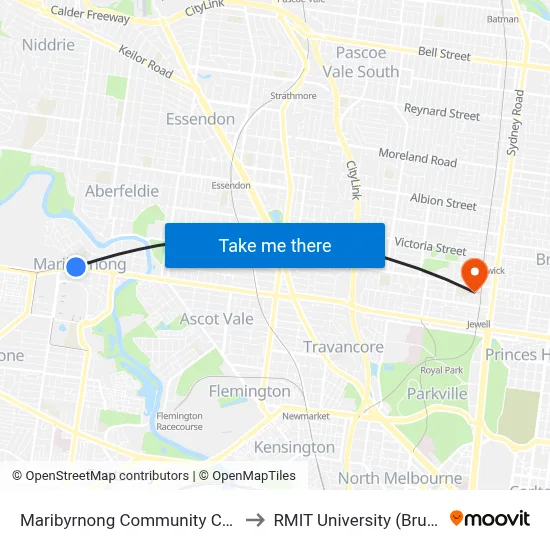 Maribyrnong Community Centre/Raleigh Rd #45 to RMIT University (Brunswick Campus) map