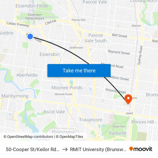 50-Cooper St/Keilor Rd (Essendon) to RMIT University (Brunswick Campus) map