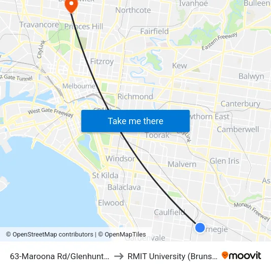 Maroona Rd/Glenhuntly Rd #63 to RMIT University (Brunswick Campus) map
