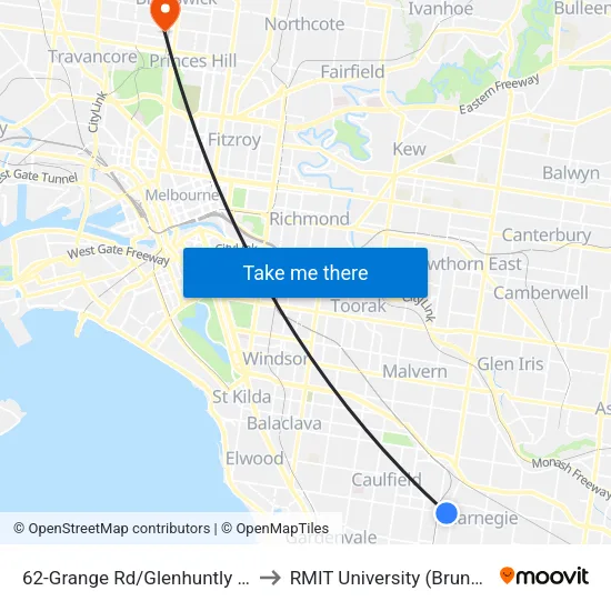 Grange Rd/Glenhuntly Rd #62 to RMIT University (Brunswick Campus) map
