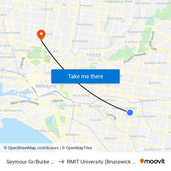 Seymour Gr/Burke Rd #59 to RMIT University (Brunswick Campus) map