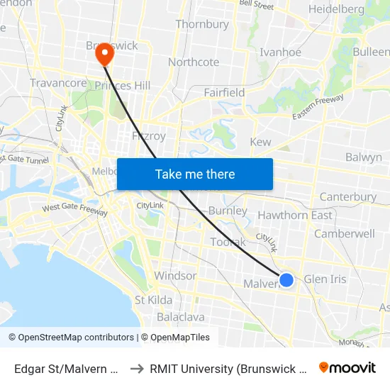 Edgar St/Malvern Rd #48 to RMIT University (Brunswick Campus) map