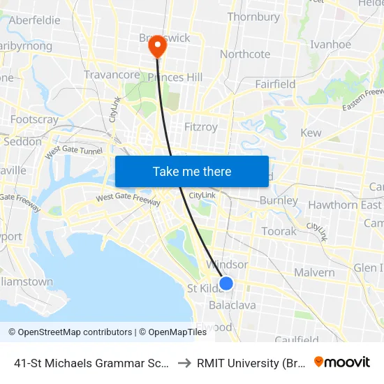 St Michaels Grammar School/Chapel St #41 to RMIT University (Brunswick Campus) map