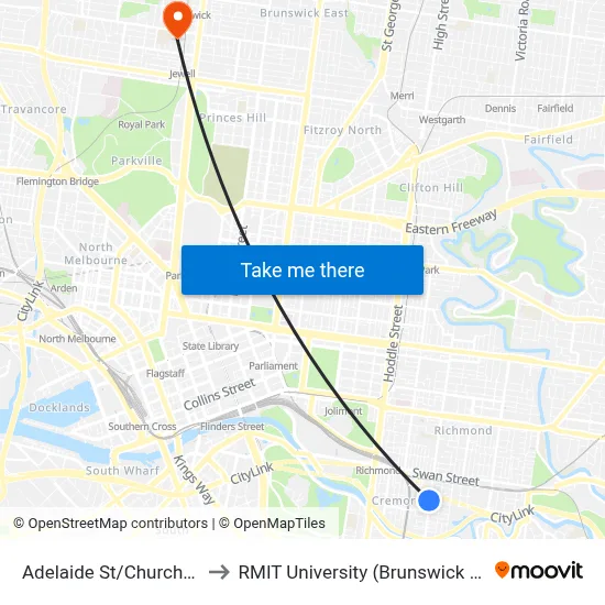 Adelaide St/Church St #55 to RMIT University (Brunswick Campus) map