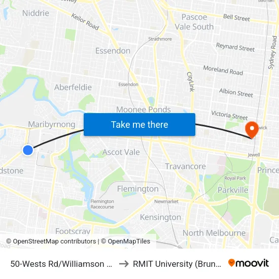 Wests Rd/Williamson Rd #50 to RMIT University (Brunswick Campus) map