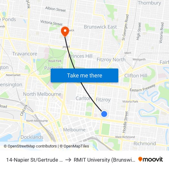 14-Napier St/Gertrude St (Fitzroy) to RMIT University (Brunswick Campus) map